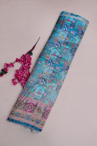 Tela de viscosa pura jacquard color camel beige con estampado étnico y borde ornamental para material de kurti de diseñador. - Product Image 5