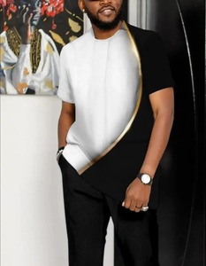 Ensemble de vêtements de sport pour hommes t-shirt à manches courtes pantalon long ensemble 2 pièces pour hommes survêtement en coton tendance imprimé en 3D vêtements surdimensionnés décontractés - Product Image 2