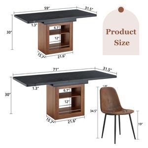 Set Moderno e Lussuoso di Tavolo da Pranzo Espandibile a 6 Pezzi con Sedie, Tavolo Allungabile 59-71 Pollici, Sedie in Tessuto Tecnologico 59-71 Pollici - Product Image 4