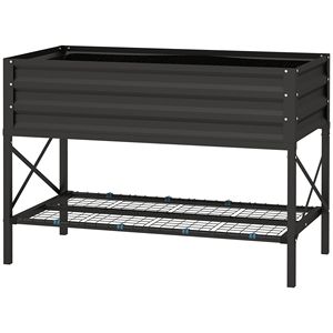 Fioriera Rialzata Nera Zincata con Ripiano, Cesto Sospeso per Giardinaggio Esterno, Accessorio con Rivestimento Incluso - Product Image 1