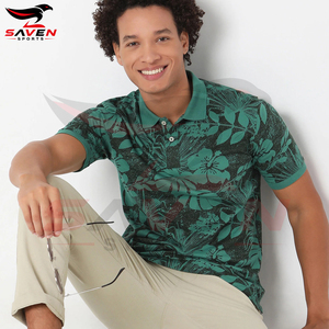 Wholesale Custom Tropical Printed <b>Men</b> <b>Polo</b> <b>Shirt</b> <b>Green</b> Floral Leaf Short Sleeve Breathable Cotton Casual Golf <b>Polo</b> <b>Shirts</b> - Product Image 4