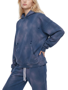 Sudadera con Capucha Unisex Extra Grande, Transpirable, para Invierno, Color Azul Sólido Lavado, 100% Algodón, Felpa, Manga Larga, Informal - Product Image 6