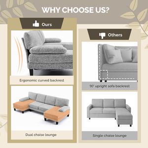 Divano Sezionale a U da Interno a 4 Posti con 2 Chaise Longue Corte, 283 cm di Lunghezza, in Tessuto Chenille, con Gambe in Plastica e Piume - Product Image 3