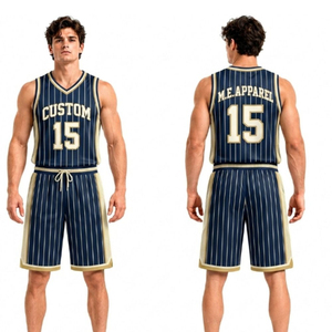 Maillots de basket-ball pour hommes, design classique varsity à rayures bleu marine, respirants, résistants aux déchirures, uniformes de sublimation - Product Image 5