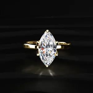 Bague solitaire marquise à six griffes florales, bague de fiançailles, look royal, acheter directement auprès d'un fournisseur indien - Product Image 1