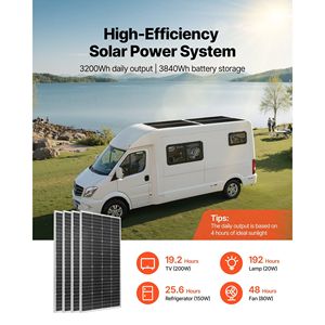 Système d'énergie solaire complet 800W 12V, 4 panneaux solaires monocristallins 200W, batterie LiFePO4 12.8V 300Ah, contrôleur de charge MPPT 60A - Product Image 2