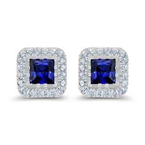 Gourik Lab Created <b>Blue</b> Sapphire <b>Stud</b> <b>Earring</b> Women Hip Hop Jewelry 925 Sterling Silver Party Wear - Product Image 1