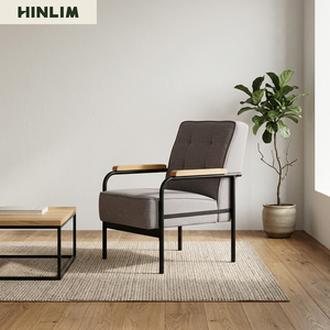Sillón Individual Moderno y Contemporáneo de Tela con Relleno de Espuma, Estructura Metálica y Brazos de Madera para Sala de Estar o Muebles de Villa - Product Image 4