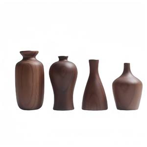 แจกันดอกไม้ไม้วอลนัท แจกันไม้แกะสลักสีน้ำตาลสำหรับตกแต่งบ้าน - Product Image 3