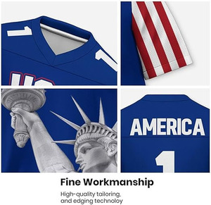 Maillot de football américain personnalisé sublimé pour homme, bleu, manches courtes, nom du joueur et nom de l'équipe, 100 % polyester, imprimé drapeau - Product Image 4