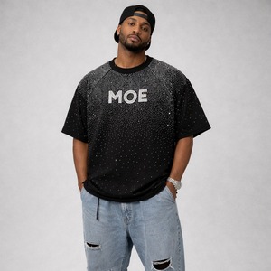 Wholesale Black Allover Rhinestone Breathable <b>T</b> Shirts Oversize Round Neck Sparkly Men's shirts Custom Rhinestone Logo Tee OEM - Product Image 1