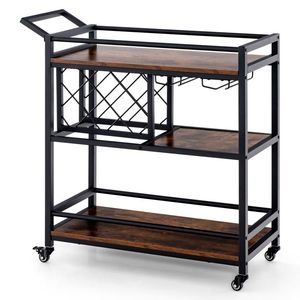 Carrello da Bar a 3 livelli per la cucina di casa con portabottiglie e portabicchieri su ruote eleganti armadi da Bar - Product Image 5