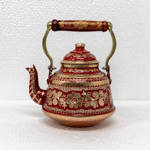 Handmade Turkish Copper <b>Tea</b> Kettle Enamel Painted Copper <b>Tea</b> Pot Decorative Vintage Teapot Wooden Handle OEM Wholesale - Product Image 3