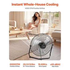 Ventilador Industrial de Alta Velocidad de 18 Pulgadas con 3 Velocidades, 4000 CFM, Inclinación Ajustable de 360 Grados, Flujo de Aire de 19.69 Pies por Segundo, Ventilador de Piso de Alta Resistencia - Product Image 2