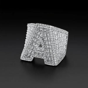 <b>Silver</b> Initial A Letter Moissanite Diamond <b>Ring</b> for <b>Men</b> Iced Out Baguette Hip Hop Statement Pinky <b>Ring</b> wedding gift - Product Image 1