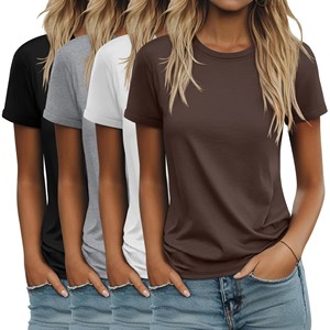 Camiseta Básica de Manga Corta para Mujer, Cuello Redondo, Lisa, Casual, Corte Regular, Tops de Verano, Venta al Por Mayor OEM - Product Image 1