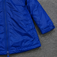 Veste longue à capuche pour homme, coupe-vent, épaisse, d'hiver, bleu uni, polyester, fermeture éclair, style décontracté