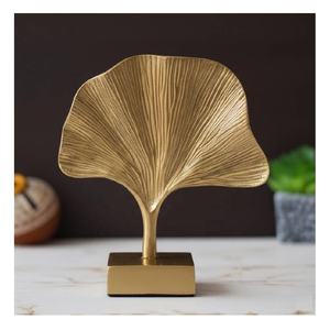 งานประติมากรรมโลหะรูปใบแปะก๊วยสีทอง ขนาด 28 ซม. เทคนิคการหล่อแบบพิเศษ ของตกแต่งบ้านสำหรับวางกลางโต๊ะ - Product Image 3