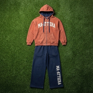 Mens Washed Rust <b>Orange</b> Zip Up Hooded Tracksuit Set Graphic Print Streetwear <b>Hoodie</b> and Jogger Pants - Product Image 6
