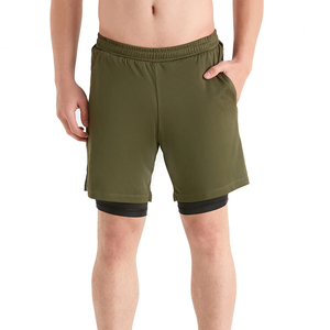 New Arrival Quick Dry Men's Gym Shorts Olive Green Color 2 in 1 Double <b>Layers</b> Shorts For Fitness Sports And Jogging Wear - Product Image 1