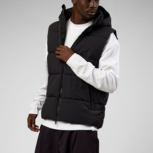 Gilet matelassé à capuche noir pour homme avec fermeture éclair, coupe-vent, veste décontractée d'hiver, coupe régulière, couleur unie, rembourrage en polyester - Product Image 5