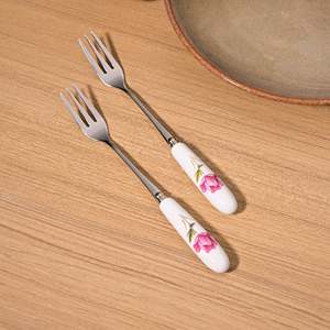 Chic Luxury Rosebud <b>Ceramic</b> Forks <b>Set</b> of 2 Metal Dinner Tableware for Home or Restaurant for Back to School - Product Image 2