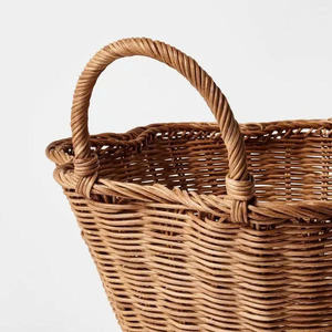 Vintage Rattan Small Scallop <b>Basket</b> <b>With</b> <b>Handle</b> Handmade Rattan Storage Fruit <b>Basket</b> For Vegetables Kitchen Storage - Product Image 2