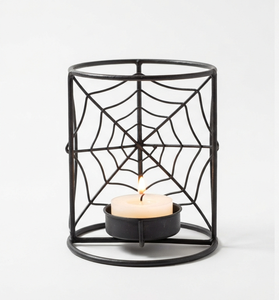 Support de bougie en fer en forme de toile d'araignée avec araignées, décoration d'Halloween en métal noir, résistant à la chaleur, porte-bougie de table - Product Image 6