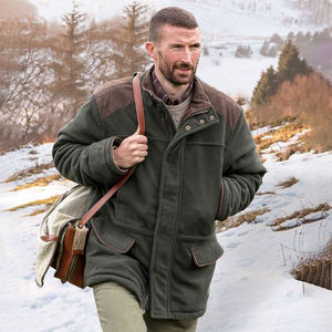 Chaqueta de caza para hombre de forro polar verde oliva con parches acolchados en los hombros, abrigo cálido de invierno para exteriores, chaqueta campestre al por mayor - Product Image 3