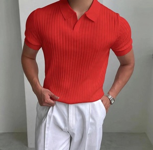 Men's Black <b>Waffle</b> Fabric Knitted for <b>Shirt</b> Short Sleeve Solid Color Smart Casual Breathable Turn Collar Regular Fit Back Neck - Product Image 3
