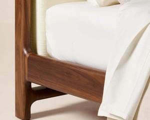 Modern Teak Wood <b>King</b> <b>Bed</b> Frame Solid Wood Upholstered Quilted <b>Headboard</b> and Footboard Soft <b>Bed</b> Design Style - Product Image 6