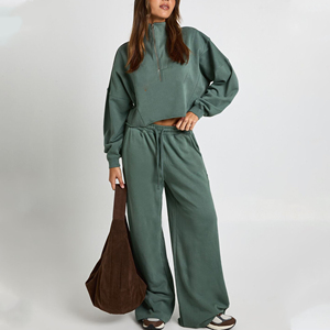 Custom Crewneck Street Wear Cotton <b>Crop</b> Top Pants Hoodies 2 Piece Set Sweatshirt <b>Joggers</b> Set - Product Image 6