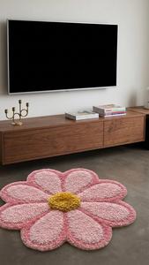 Tapis d'appoint moderne en laine tuftée à la main, motif géométrique rose premium, antidérapant, à poils moyens, pour chambre et chambre d'enfant - Product Image 3