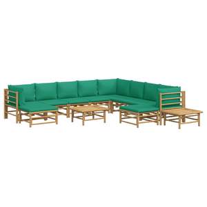 Ensemble de salon de jardin en bambou naturel avec coussins en polyester vert - Product Image 3