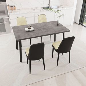 55.12 70.87 \ "tavolo da pranzo rettangolare espandibile 4 sedie imbottite spesse in tessuto PU gambe in metallo nero per sala da pranzo - Product Image 3