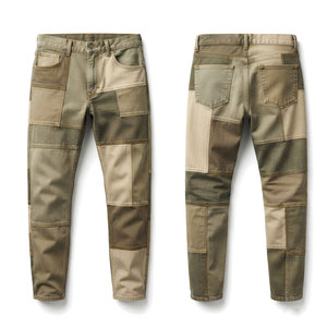 Pantalones Vaqueros de Alta Calidad con Diseño de Parches para Hombre, Corte Relajado, Mezcla de Algodón, Bolsillos, Estilo Casual, Duraderos para Uso Diario - Product Image 1
