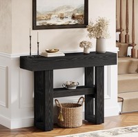 Console moderne en bois massif faite à la main avec étagère de rangement et base tréteau pour appartement, salle à manger, entrée, salon