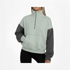 Professional Custom Logo Women's Casual Loose Long-Sleeved Turtleneck Half Quarter Zip Sweatshirt Breathable Winter Front - Product Image 3