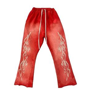 Pantalones de chándal medios de algodón 100% lavado ligero Pantalones acampanados Botón Fly Logotipo personalizado Impreso Ropa de calle ligera Vintage Sun Fade - Product Image 2