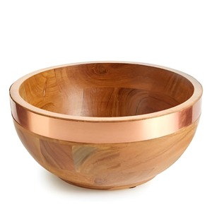 Tazón de madera hecho a mano con banda de latón, diseño minimalista para servir comida o regalar. - Product Image 2