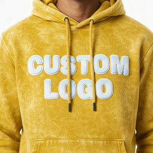 Conjunto de Sudadera con Capucha y Pantalones Deportivos para Hombre, Color Amarillo Mostaza, Lavado Ácido, Invierno, Felpa Gruesa, 100% Algodón, con Logotipo Personalizado, Servicio OEM - Product Image 6