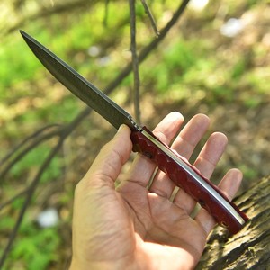Hand Forged Damascus Steel Bushcraft Knife Micarta Handle Full Tang Bowie Knife with <b>Leather</b> Sheath Custom OEM/ODM Support - Product Image 4