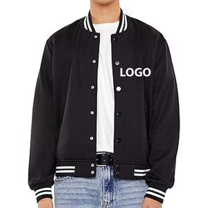 2026 Top selling Men Black Varsity <b>Jacket</b> Solid Color Button Front Casual Autumn Regular Fit Polyester Material Turn-down Collar - Product Image 4