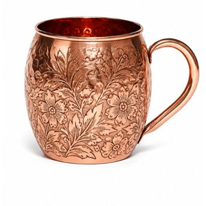 Mug en cuivre avec poignée en laiton, mug à bière en cuivre pur, motif floral, vaisselle à cocktails, design géométrique artisanal, vente en gros - Product Image 4