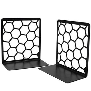 Modern Geometric Metal Bookends Honeycomb Design Heavy Duty Book Holder for <b>Shelves</b> <b>Office</b> Desk Home Decor - Product Image 1