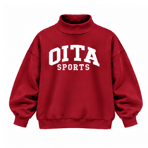 Crimson <b>Red</b> Oversized Mock Neck <b>Sweatshirt</b> Unisex Heavyweight Relaxed Fit Pullover Long Sleeve Custom Printed Casual Streetwear - Product Image 1