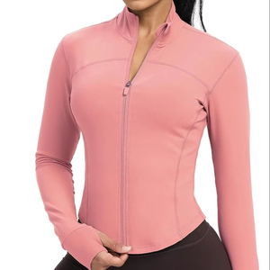 Women Sports <b>Yoga</b> <b>Jacket</b> Seamless Four-Way Stretch Lightweight Zip Front Long Sleeve Gym Fitness Running Workout Breathable - Product Image 1