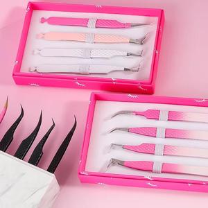 Eyelash Tweezers Set Stainless Steel Precision <b>Tools</b> <b>Pink</b> <b>Box</b> Packaging Smooth Tip For Eyelash Application - Product Image 6