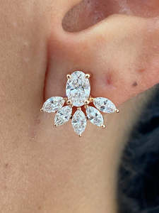 Luxury Oval Cut Lab Grown Diamond Cluster <b>Earrings</b> IGI Certified Marquise Fan Crown 10K 14K 18K Rose Gold Women <b>Fine</b> Ear <b>Studs</b> - Product Image 1