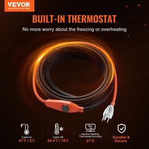 30FT 7W/FT Pipe <b>Heating</b> <b>Cable</b> with Built-in Thermostat Water Pipe Heat Tape for PVC Hose Metal Protection Heat Blankets Heaters - Product Image 2
